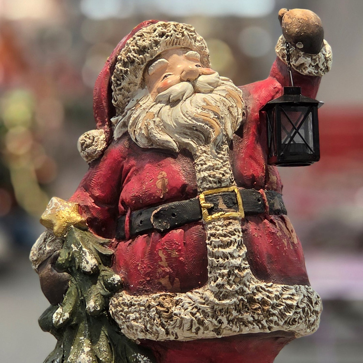 24" Tall Rustic Santa Figurine with Lantern & Tree