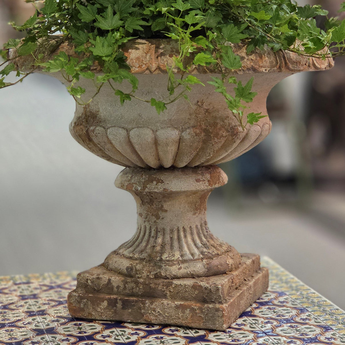 17" Tall Distressed Round Classic Urn Planter