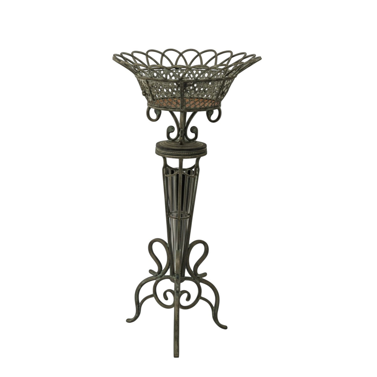 37.25" Tall Ornate Metal Basket Plant Stand