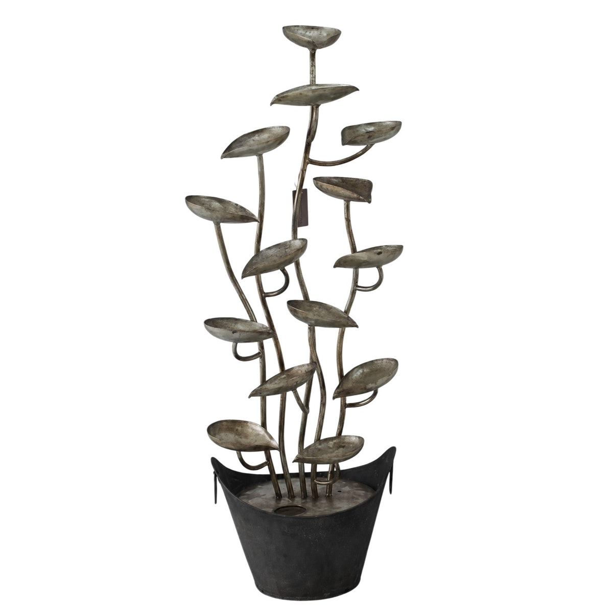 47" Tall Abstract Metal Cascading Leaf-Shaped Bowl Fountain