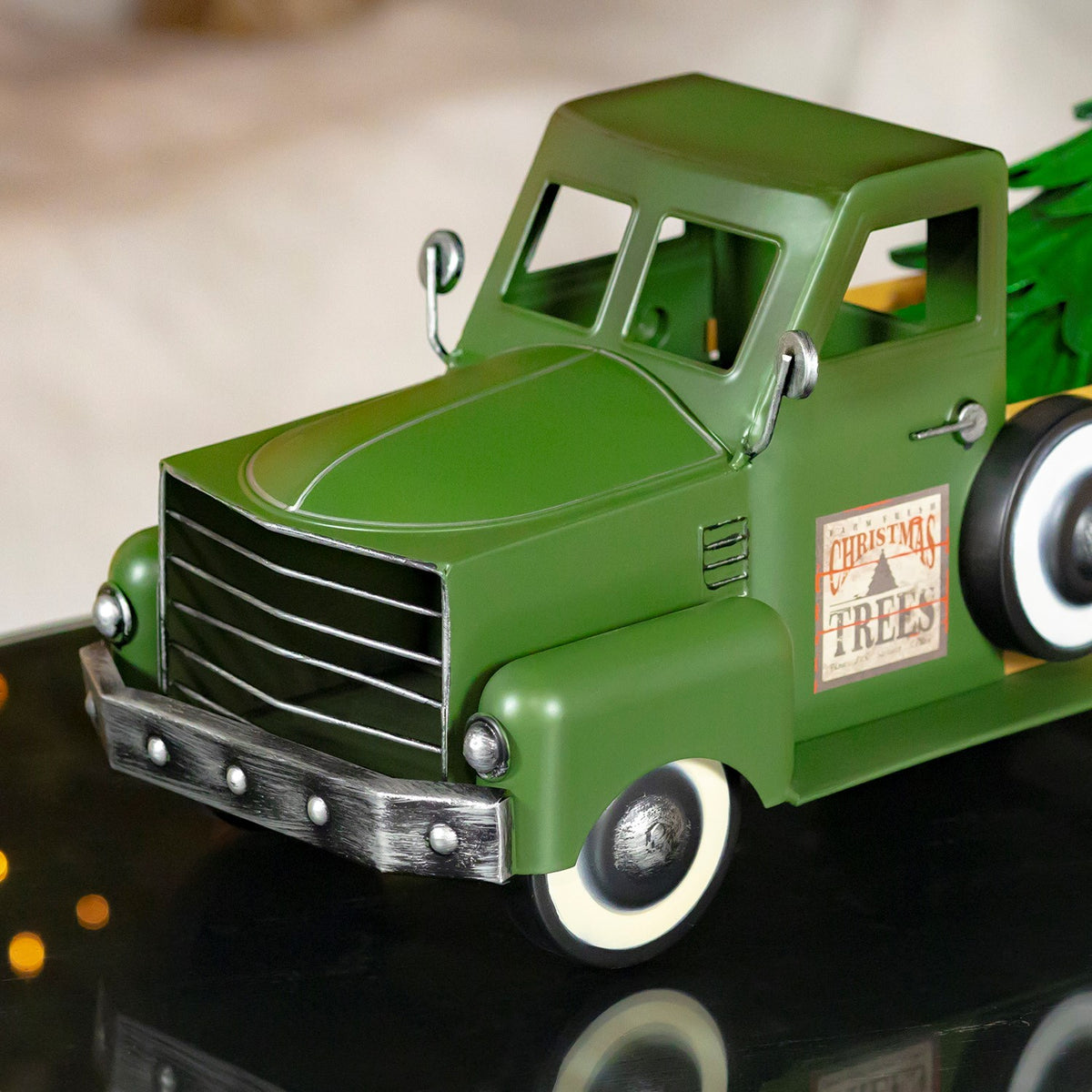 Small Iron Pickup Truck with Christmas Tree