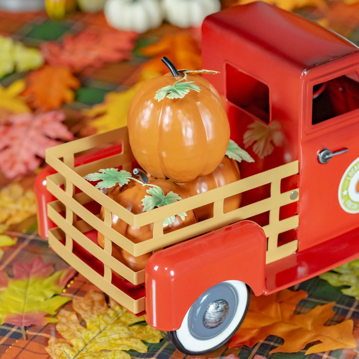 Country Style Metal Truck with Pumpkins