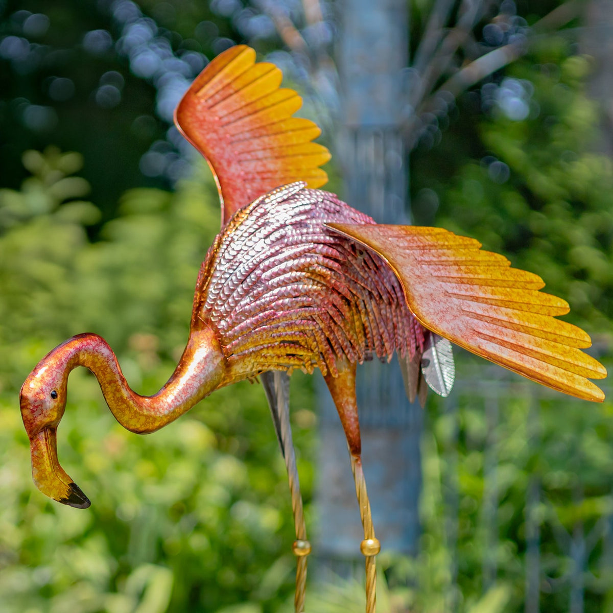 Set of 4 Pink Iron Flamingos Garden Decoration