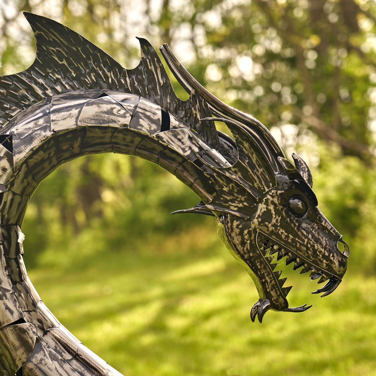 6ft. Tall Large Metal Dragon Statue "Angry Ira"