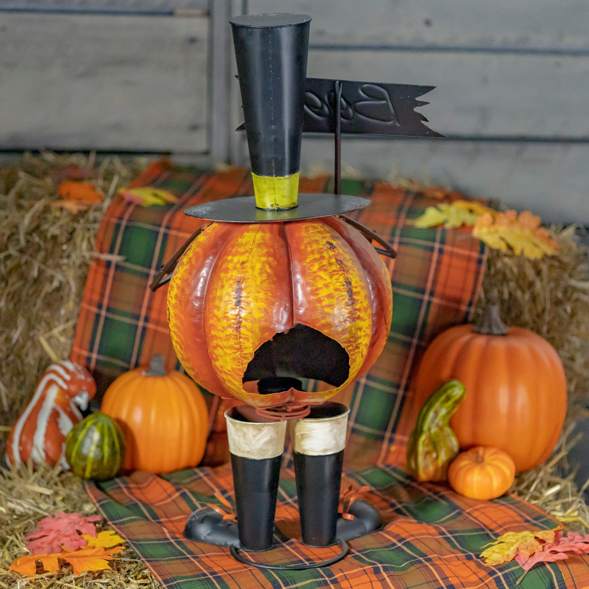 28.25" Tall Top Hat Jack-O-Lantern Figurine "Boo"