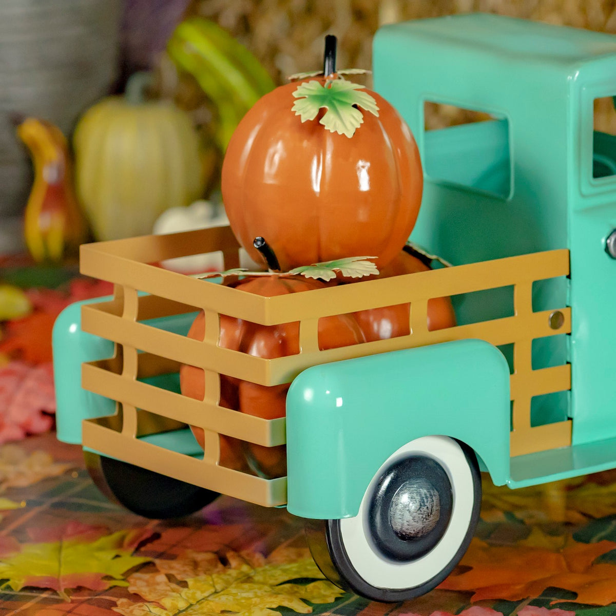 Country Style Metal Truck with Pumpkins