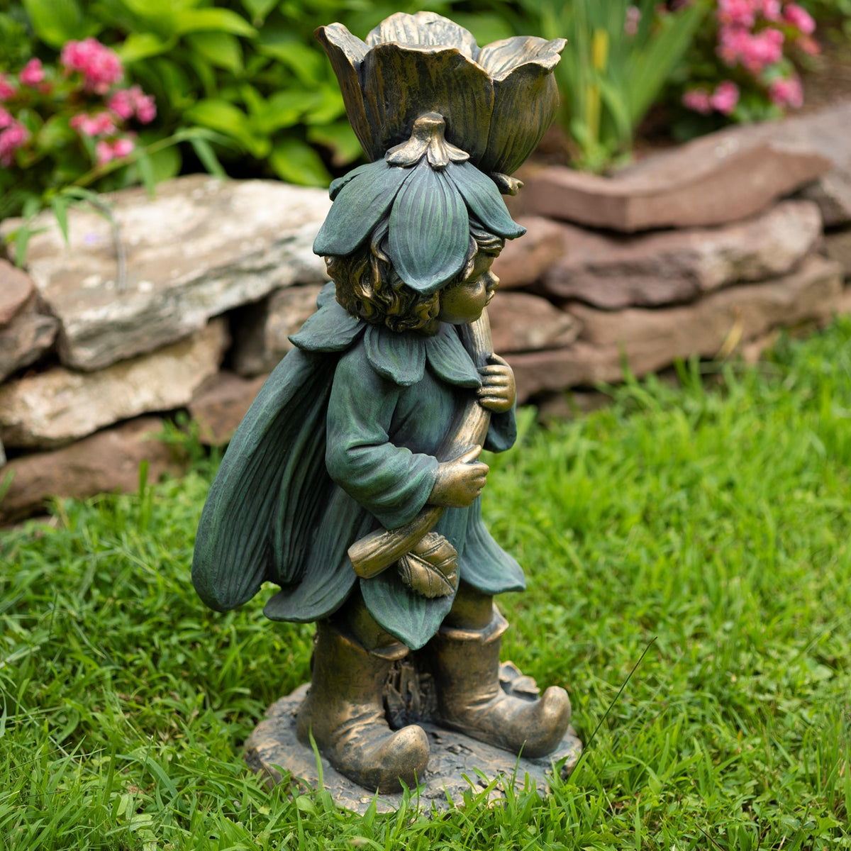 27.5" Tall Fairy Garden Statue with Flower "Tato"