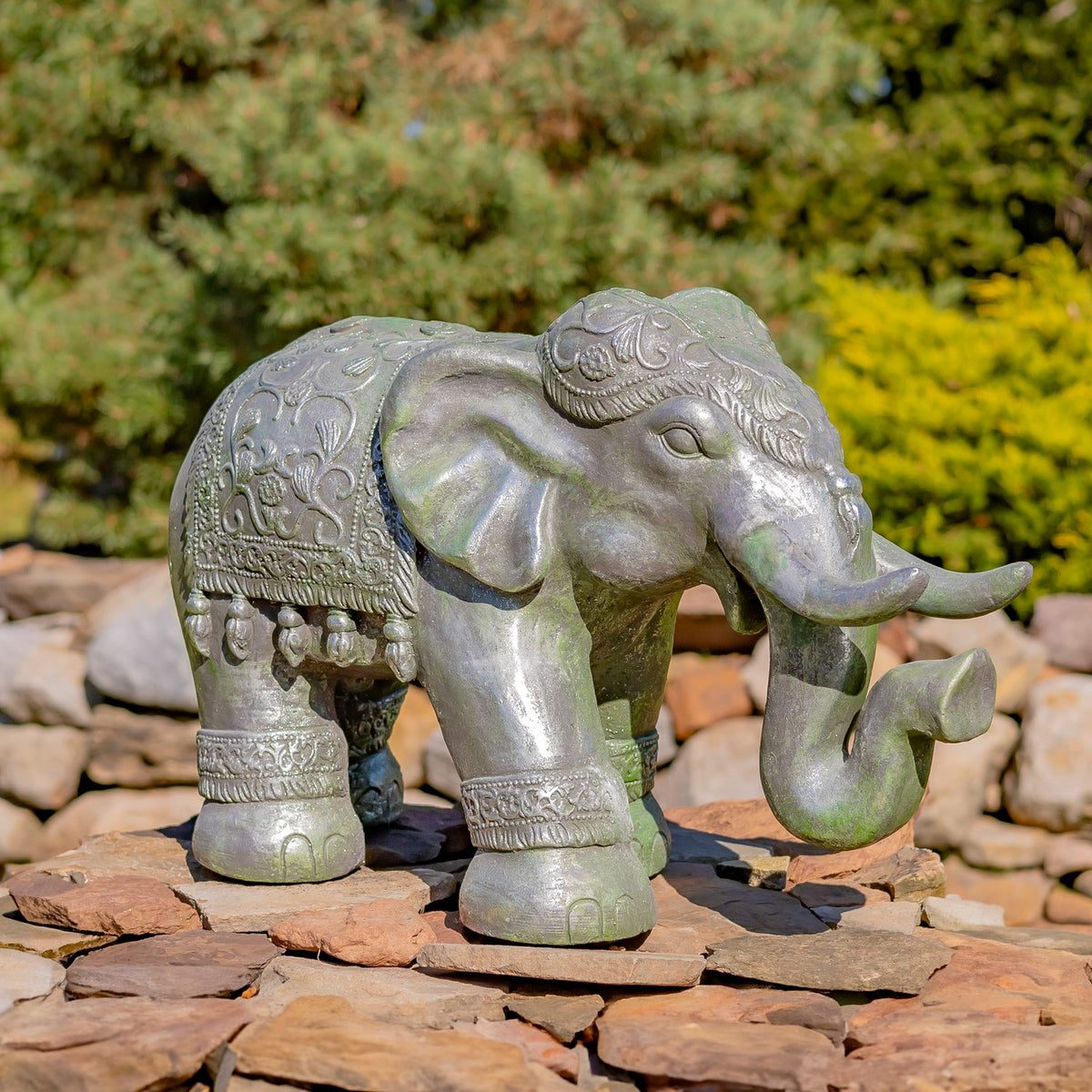 Magnesium Boho Elephant Statue in Frosted Silver