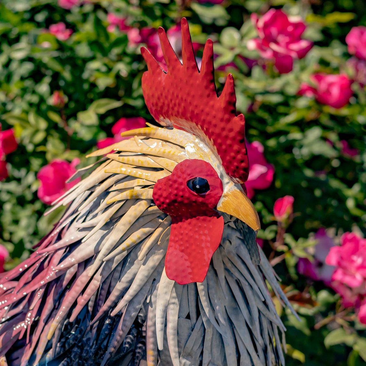 27" Tall Painted Iron Rooster Decoration "Chester"