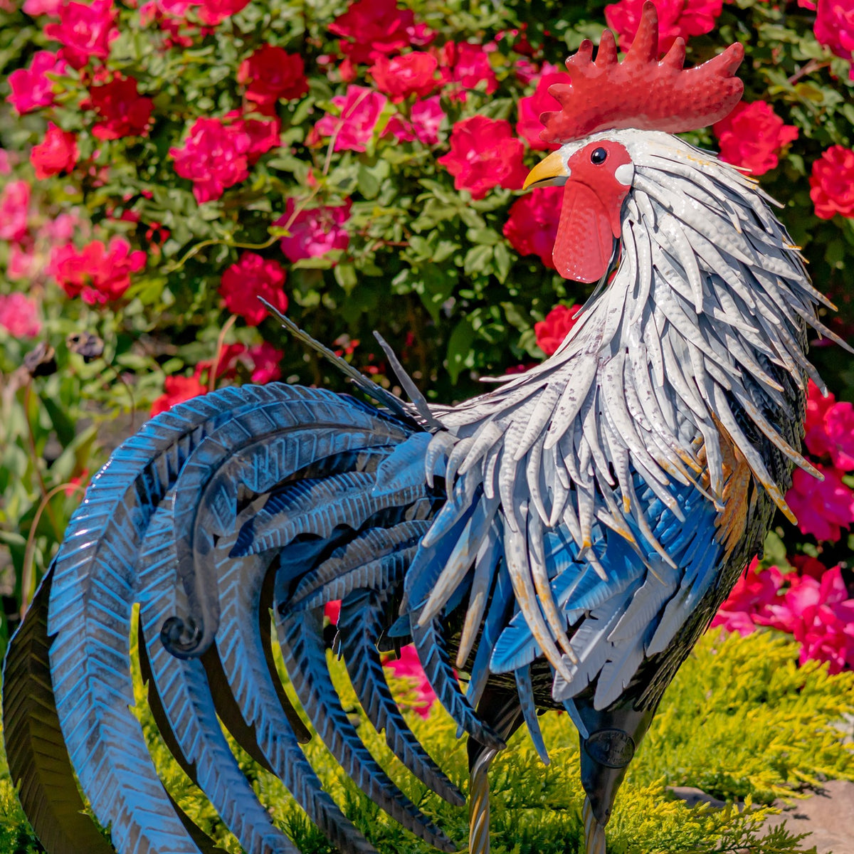 28" Tall Painted Iron Rooster Decoration "Brooks"