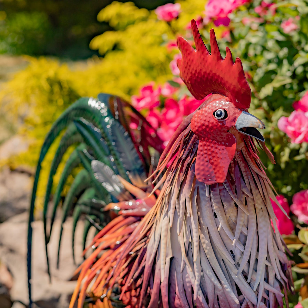 28" Tall Painted Iron Rooster Decoration "Leopold"