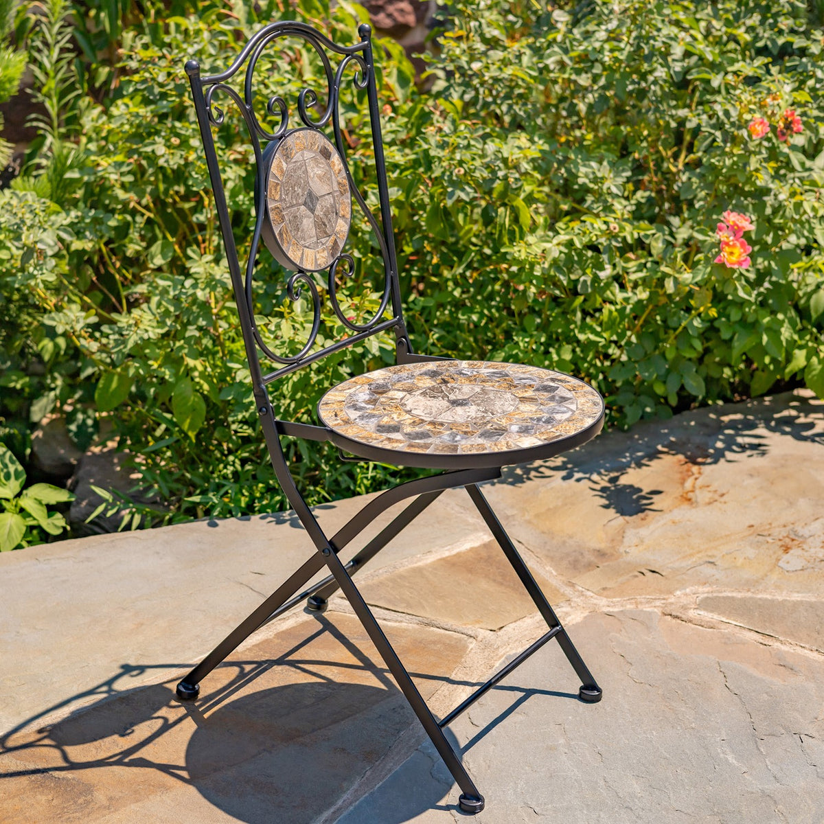 "St. Augustine" Three Piece Mosaic Bistro Set - Stone Grey & Brown