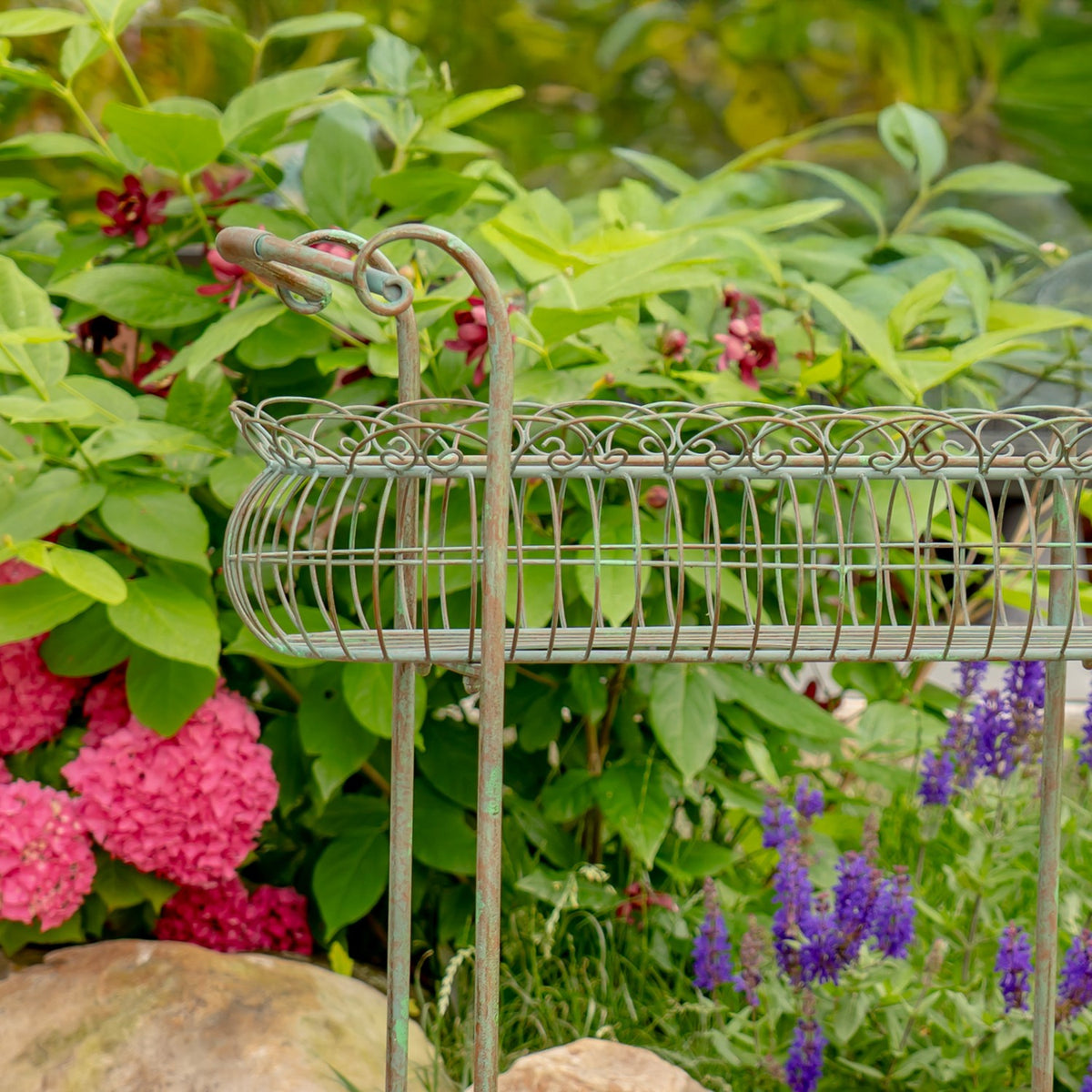 32.28" Tall Two Tier Metal Oval Basket Plant Stand in Verdi Green "Stephania"