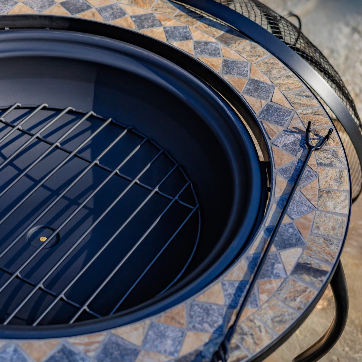 32.6"d. Round Mosaic Tile Metal Fire Pit "Aspen" "Medora"