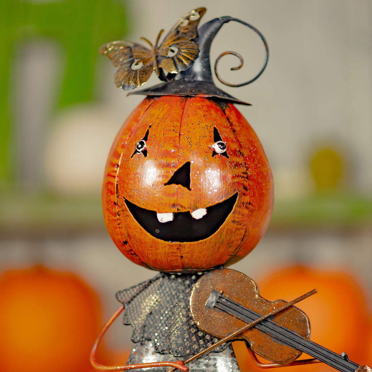 Set of 2 Metal Jack-O-Lantern Musician Couple
