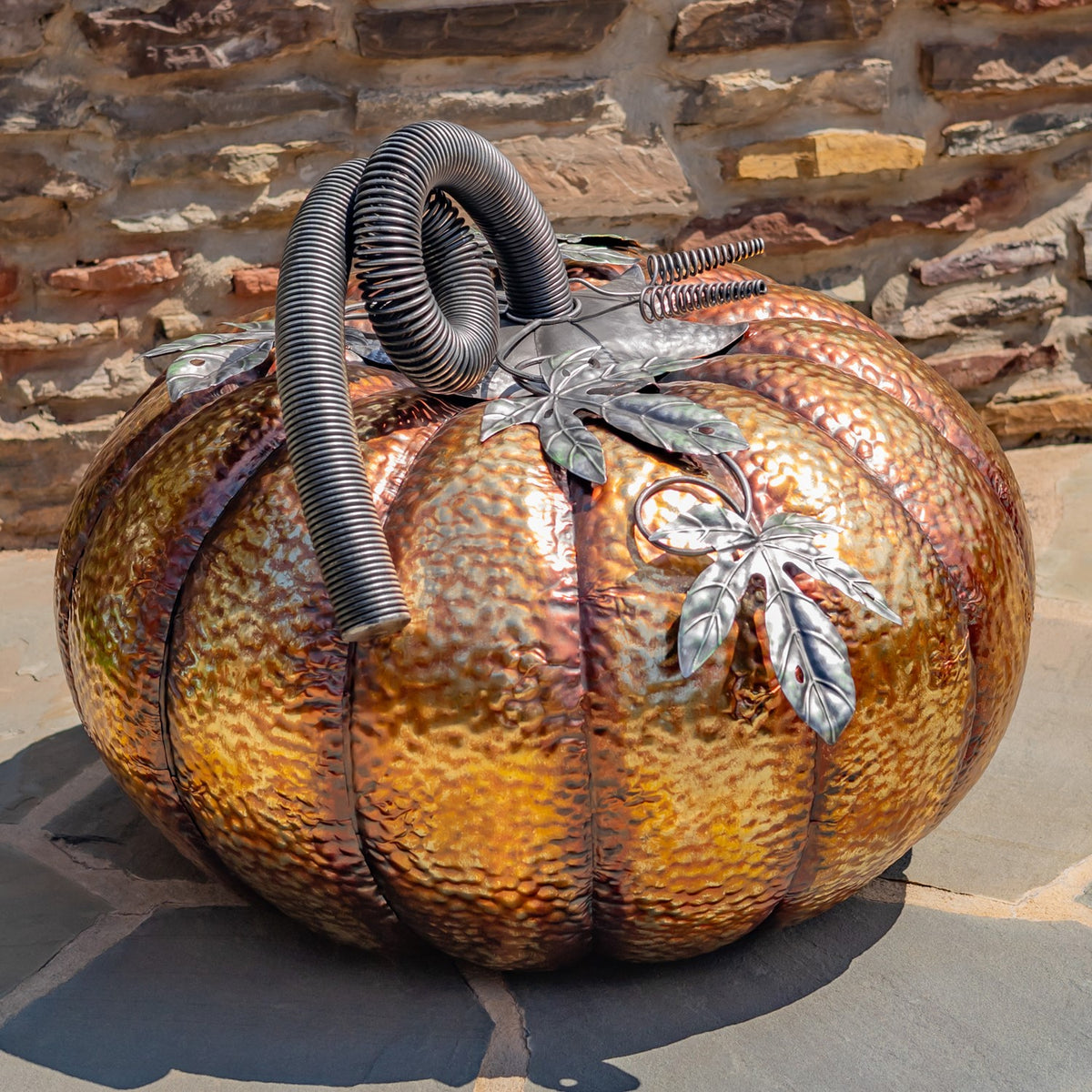 28.25" Tall Gold-Brushed Iron Pumpkin Decoration (Small)