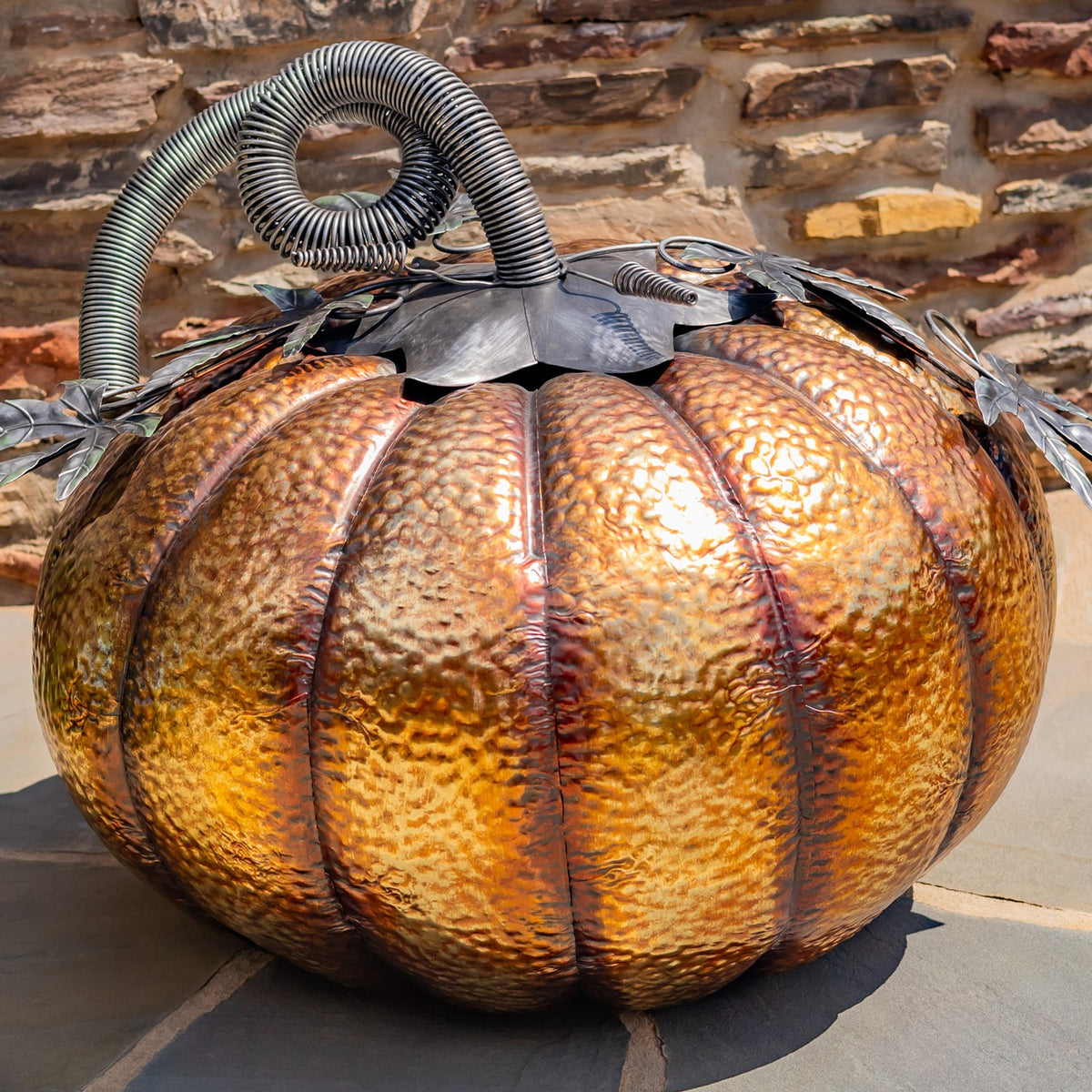 32" Tall Gold-Brushed Iron Pumpkin Decoration (Medium)