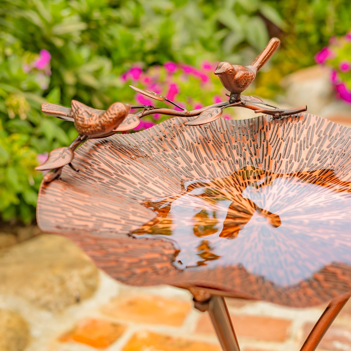 28.75" Tall Lilypad-Shaped Birdbath and Tri-Stand in Antique Bronze "Olia"