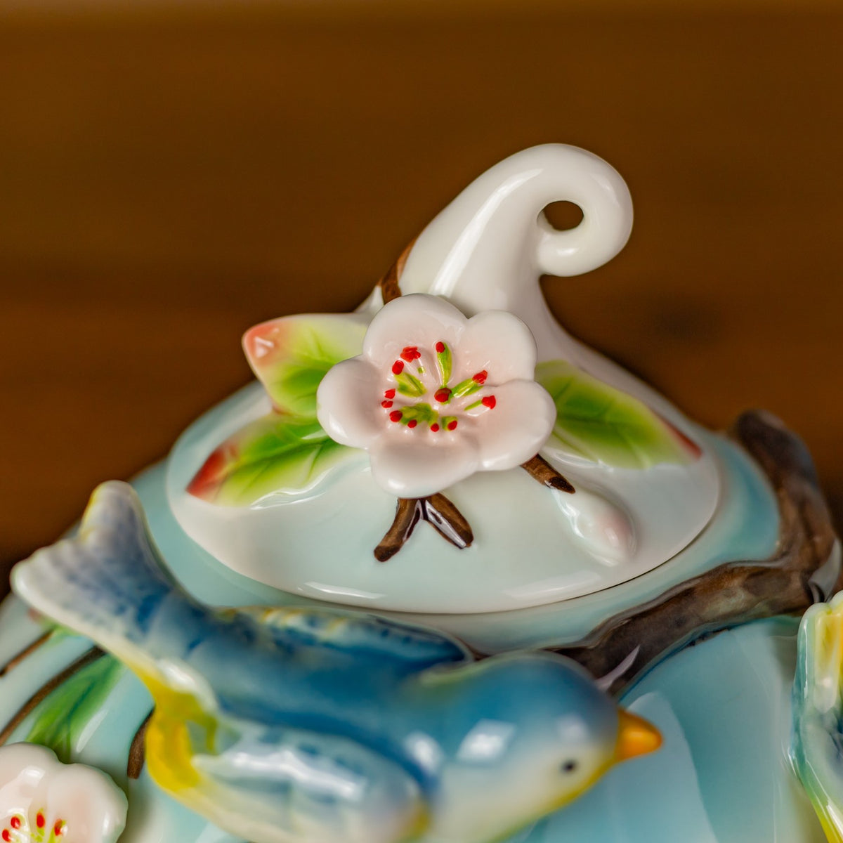 9" Hand Painted Decorative Teapot Accent "Cyan"