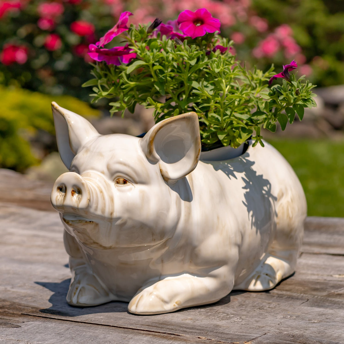 13" Hand Painted Ceramic Pig Planter "Kewanee"