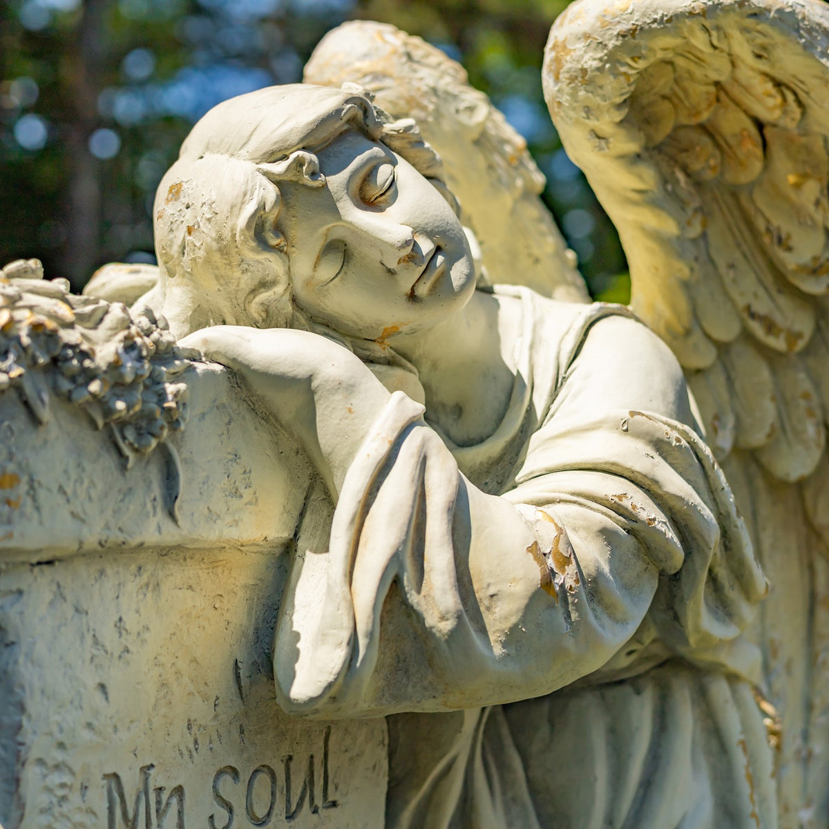 34" Tall Mourning Angel Statue with Pedestal