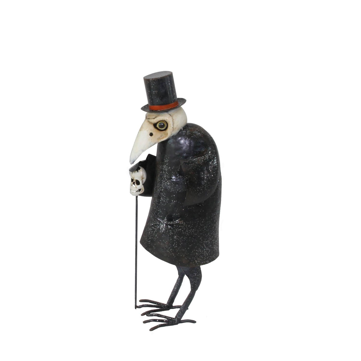 Side profile of the black iron vulture figurine against a white background
