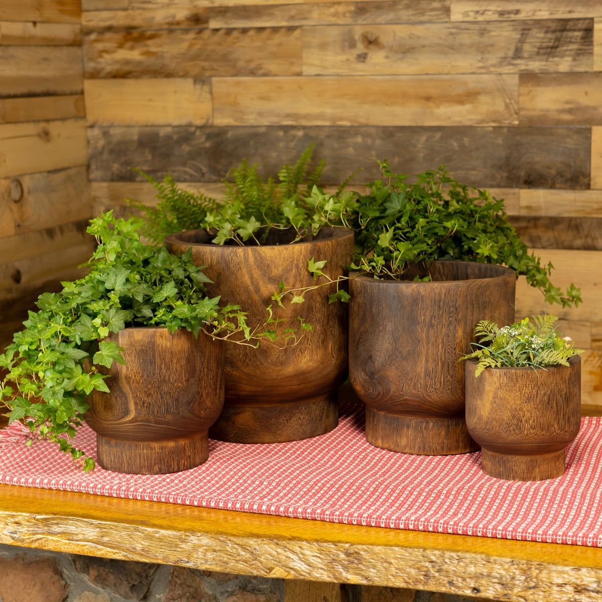 Set of 3 Assorted Round Wooden Planters "Paia"