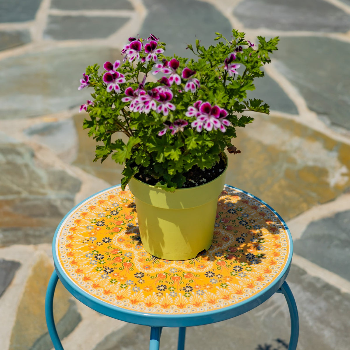 "Atrani" 22" Tall Mosaic Pedestal Plant Stand - Blue/Yellow