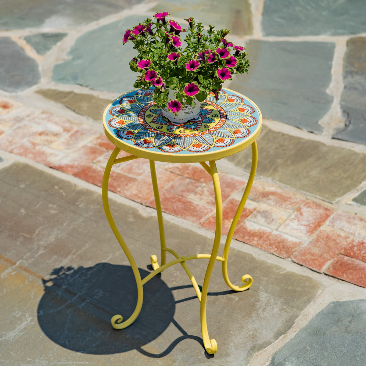 "Palermo " 22" Tall Mosaic Pedestal Plant Stand - Yellow/Blue