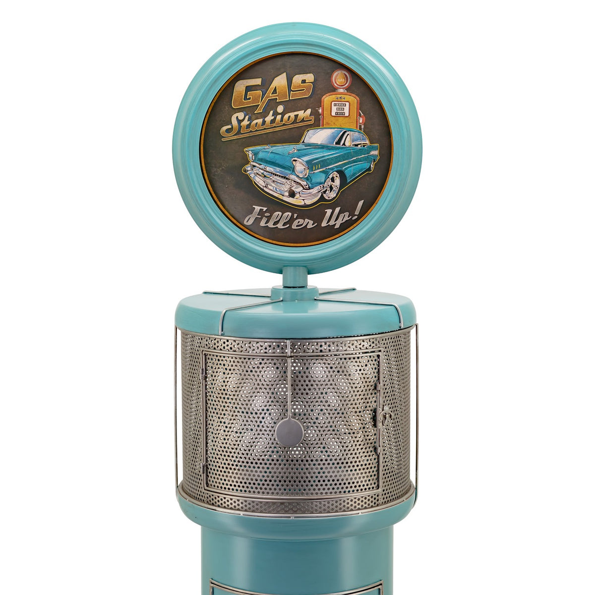 69.5" Tall Old Style Gas-Pump-Shaped Wine Rack in Blue-Green "Route 66"