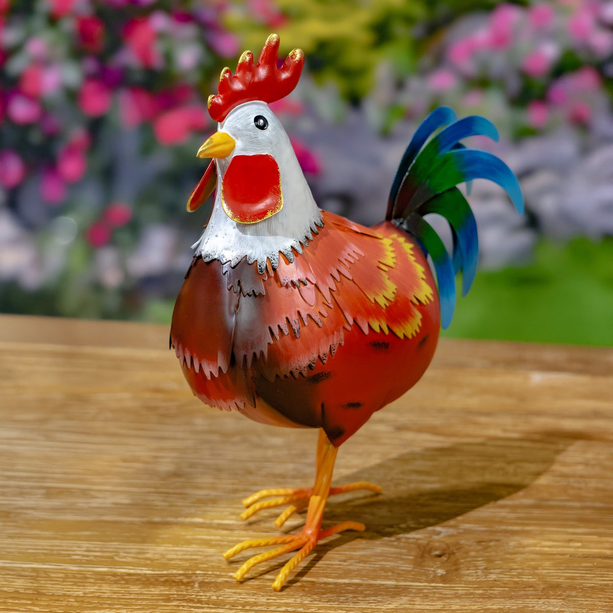 Set of 6 Assorted Metal Rooster Figurines "The Foghorn Flock"