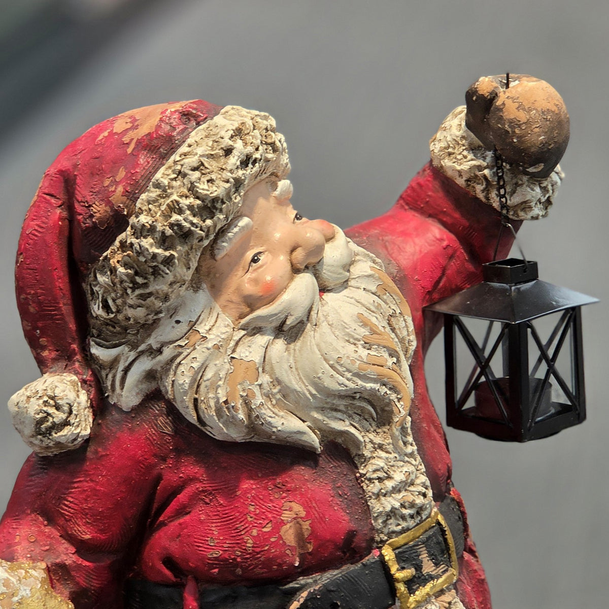 24" Tall Rustic Santa Figurine with Lantern & Tree
