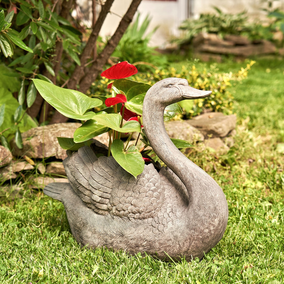 Set of 2 Magnesium Swan Planters "Derek & Odette"