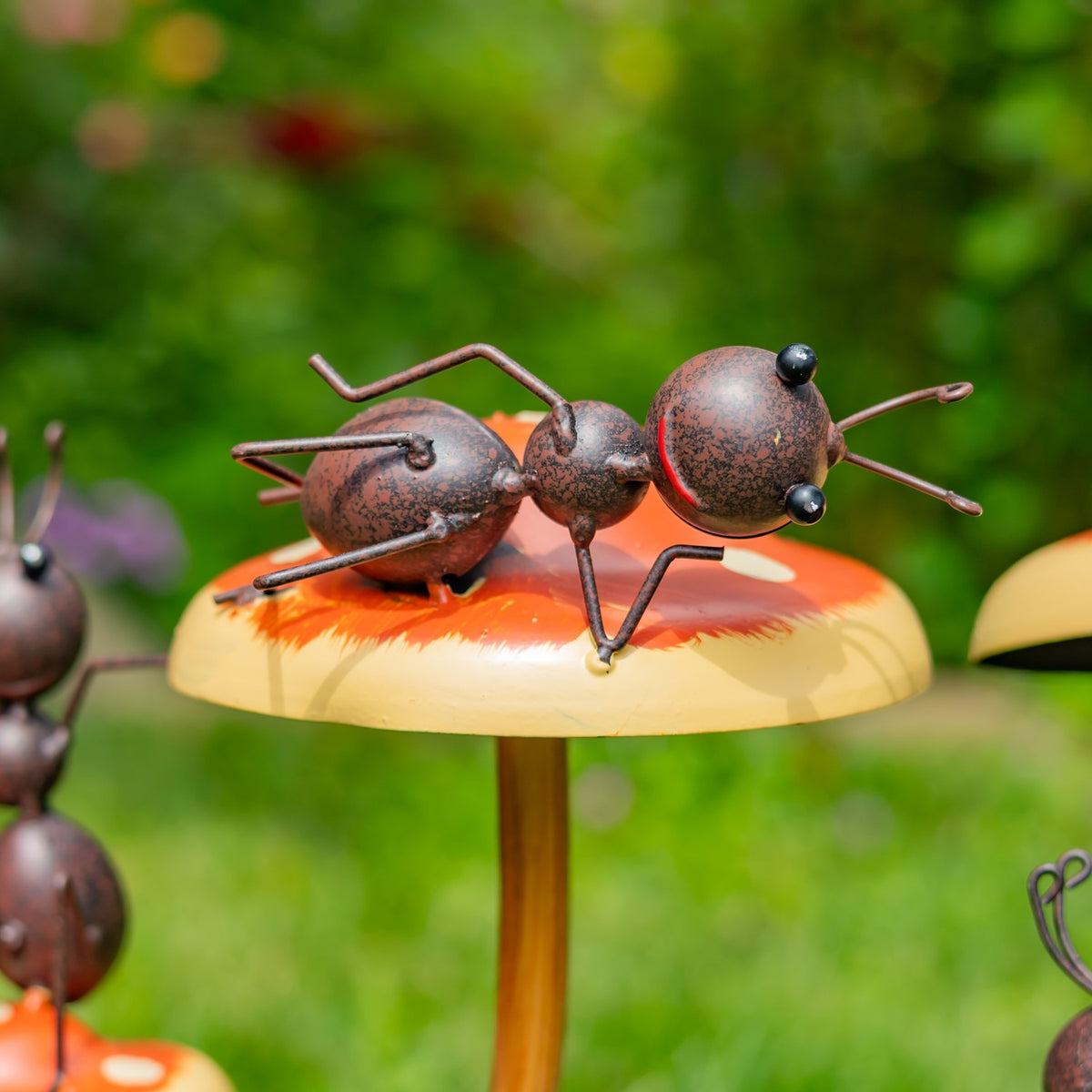 Set of 6 Assorted Funny Ants on Iron Mushroom Garden Stakes