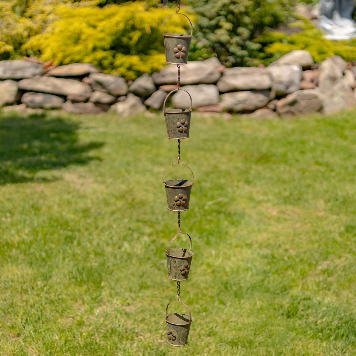 78" Long Iron Bucket Rain Chain in Antique Copper