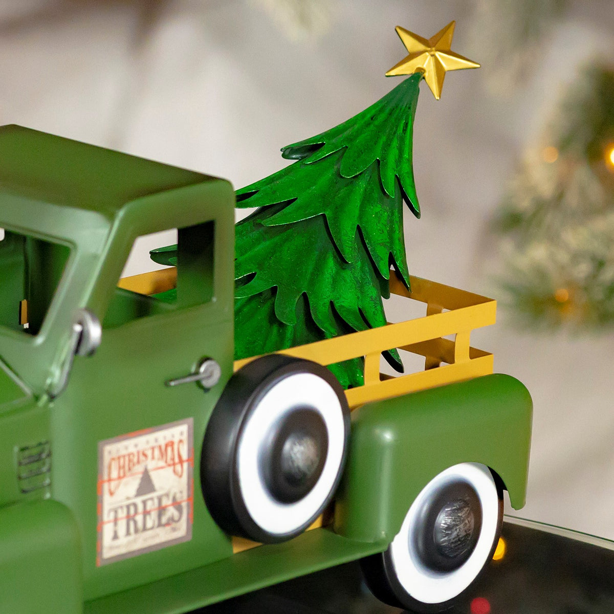 Small Iron Pickup Truck with Christmas Tree