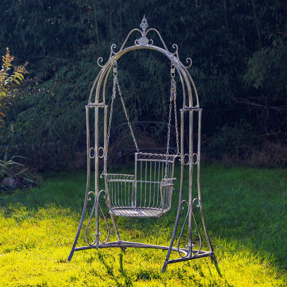 "Oasis" Iron Garden Swing Chair in Blue-Bronze