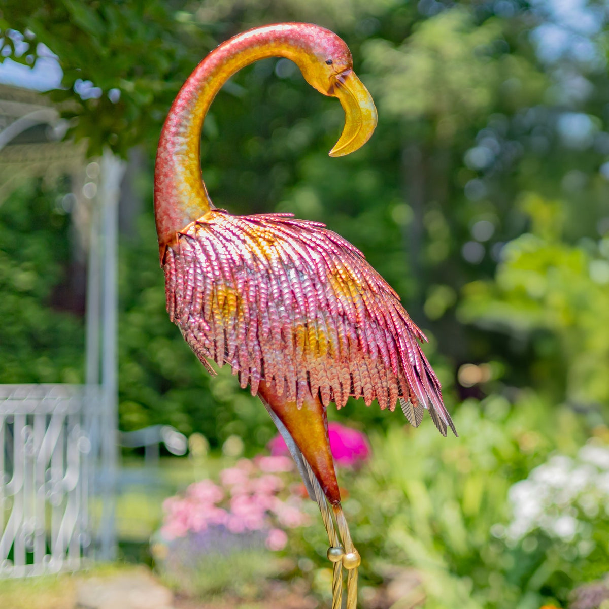 Set of 4 Pink Iron Flamingos Garden Decoration