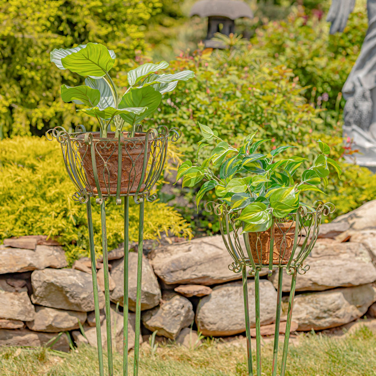 Set of 2 Tall Iron Basket Plant Stands "Stephania"