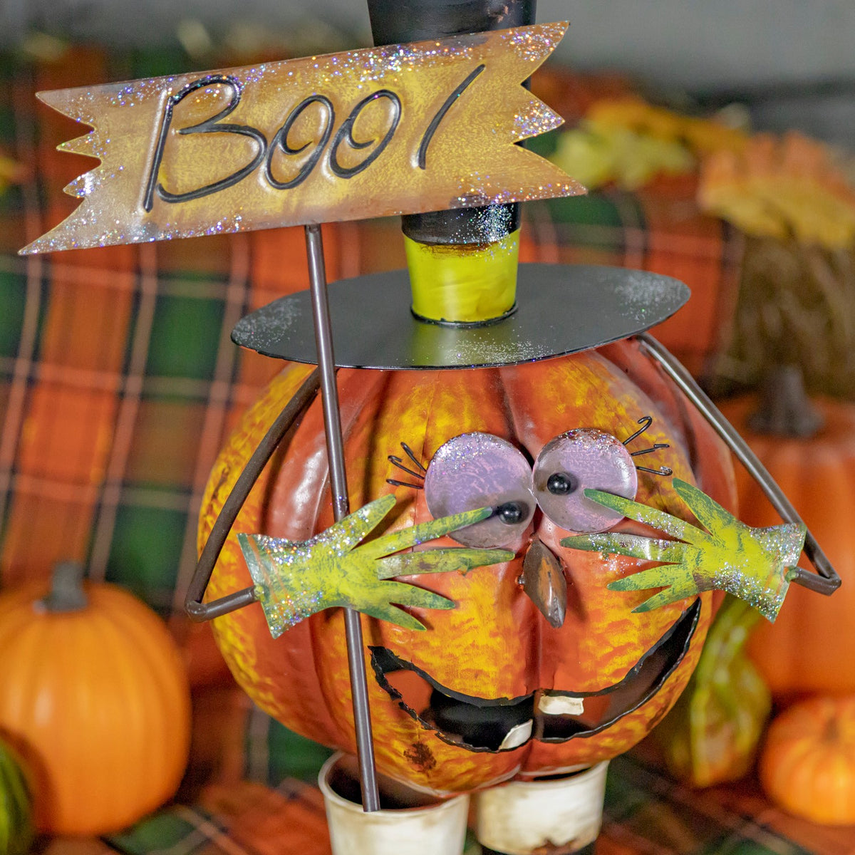 28.25" Tall Top Hat Jack-O-Lantern Figurine "Boo"