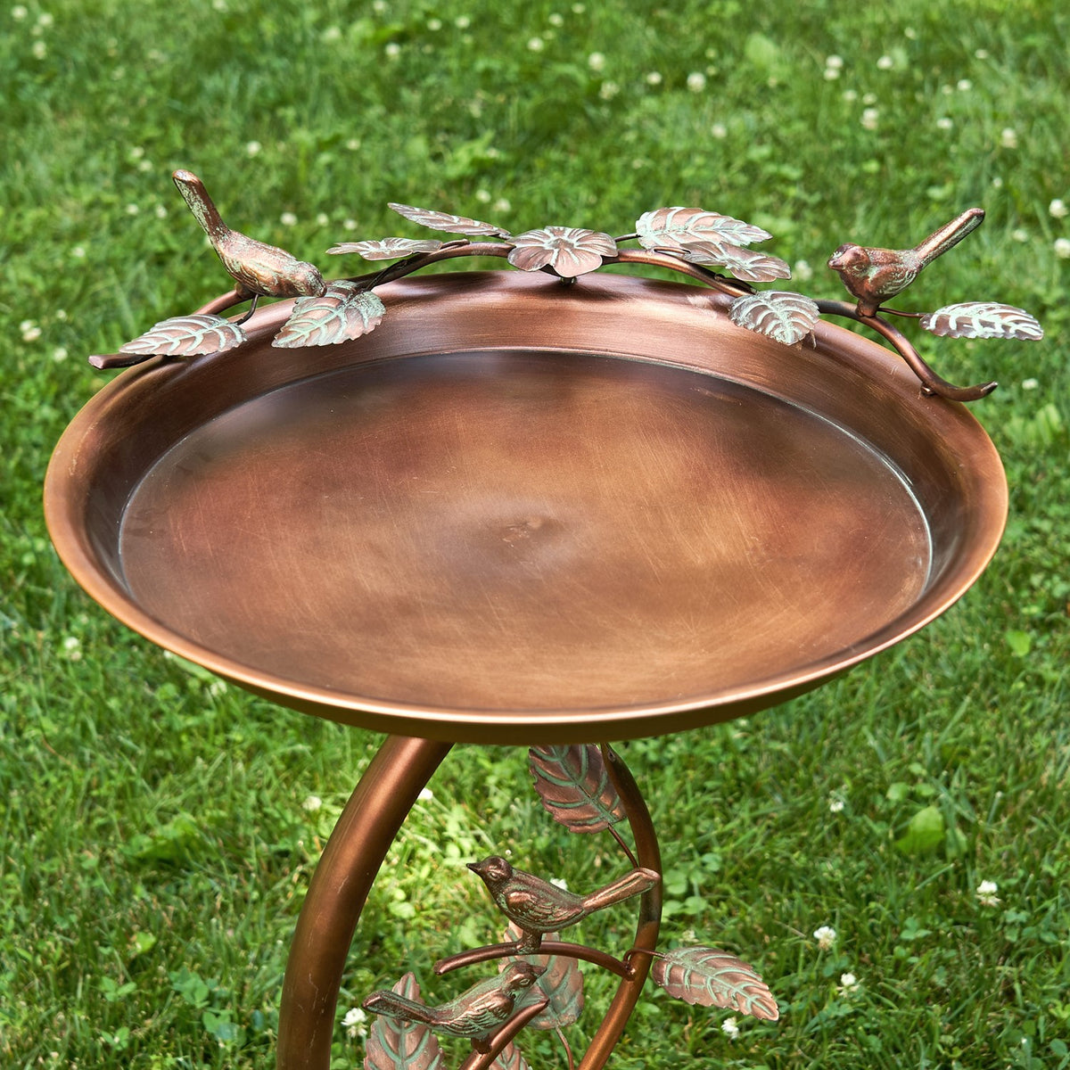32" Tall Shallow Copper-Finished Iron Birdbath with Branch Stand