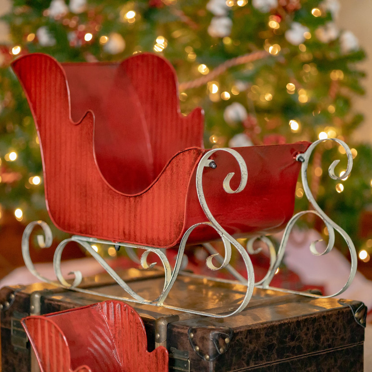 Set of 2 Victorian Style Red Iron Sleighs