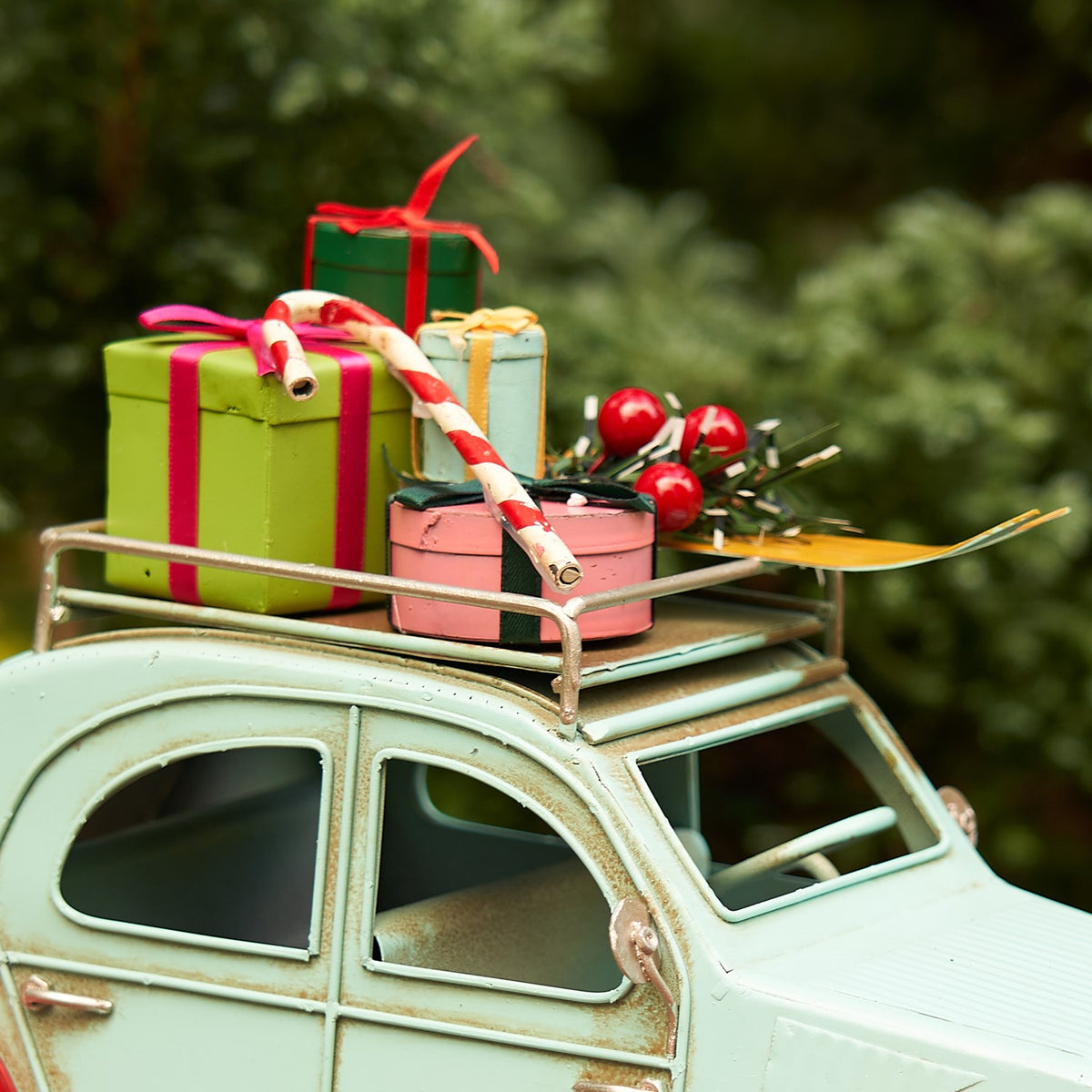 Blue and Red Buggy with Christmas Gifts