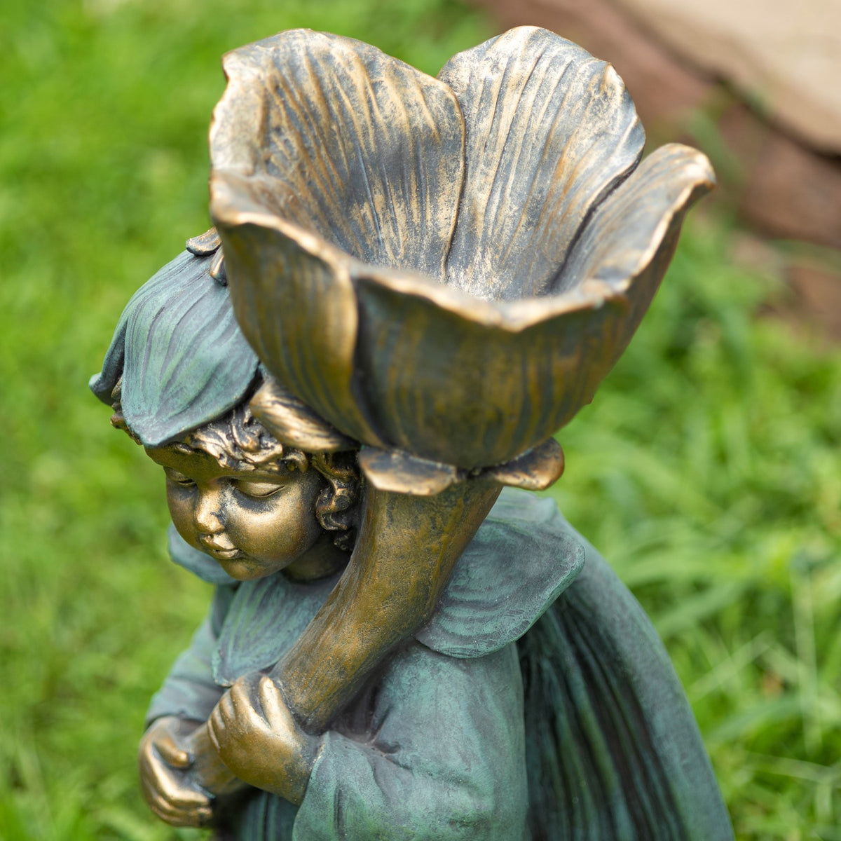 27.5" Tall Fairy Garden Statue with Flower "Tato"