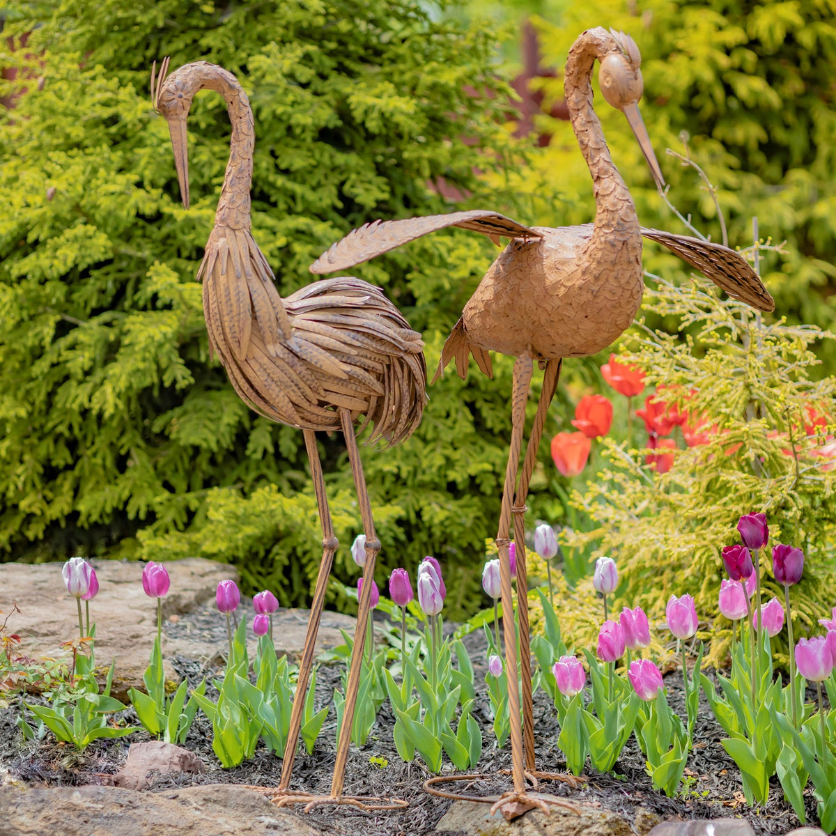 Set of 2 Large Rustic Dancing Herons