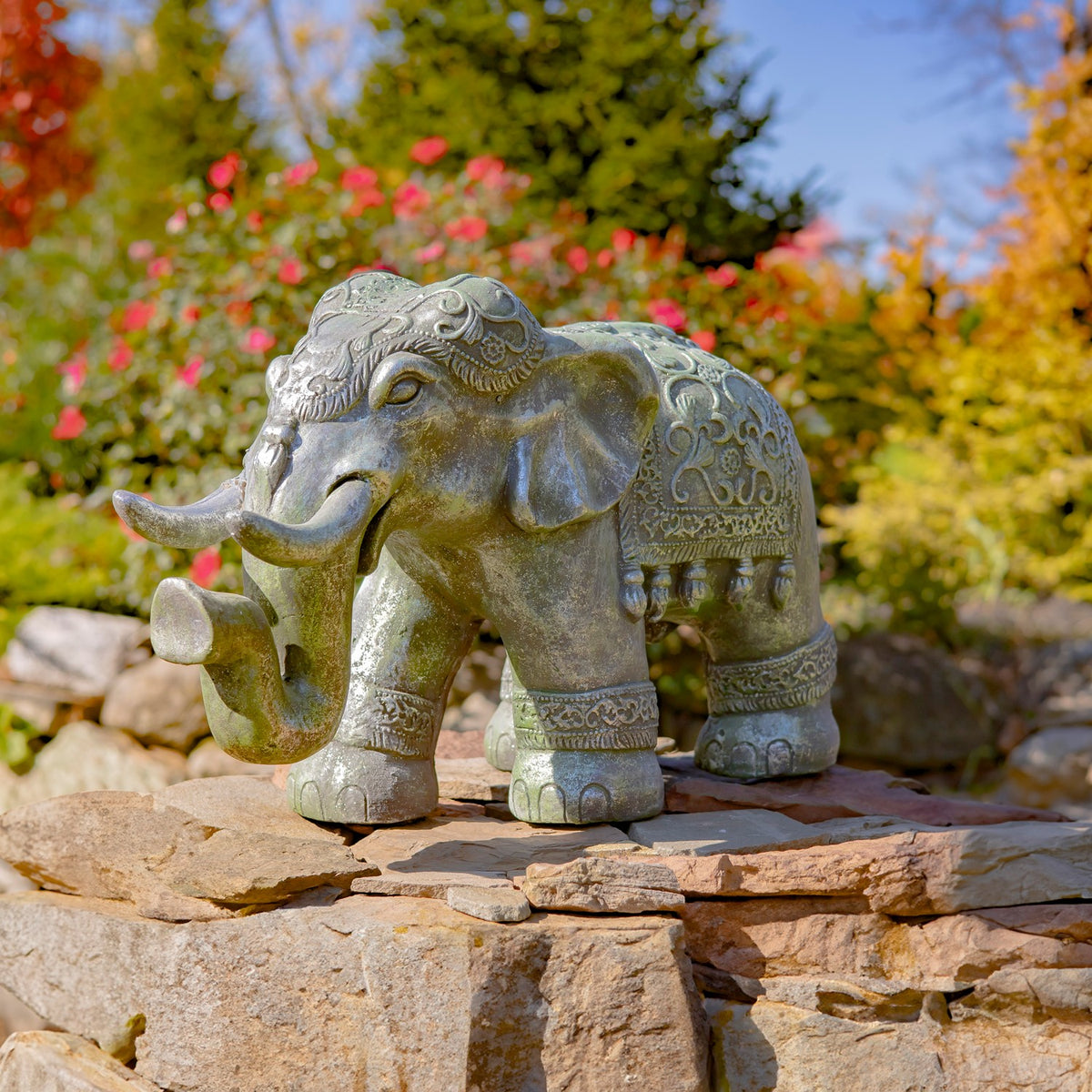 Magnesium Boho Elephant Statue in Frosted Silver