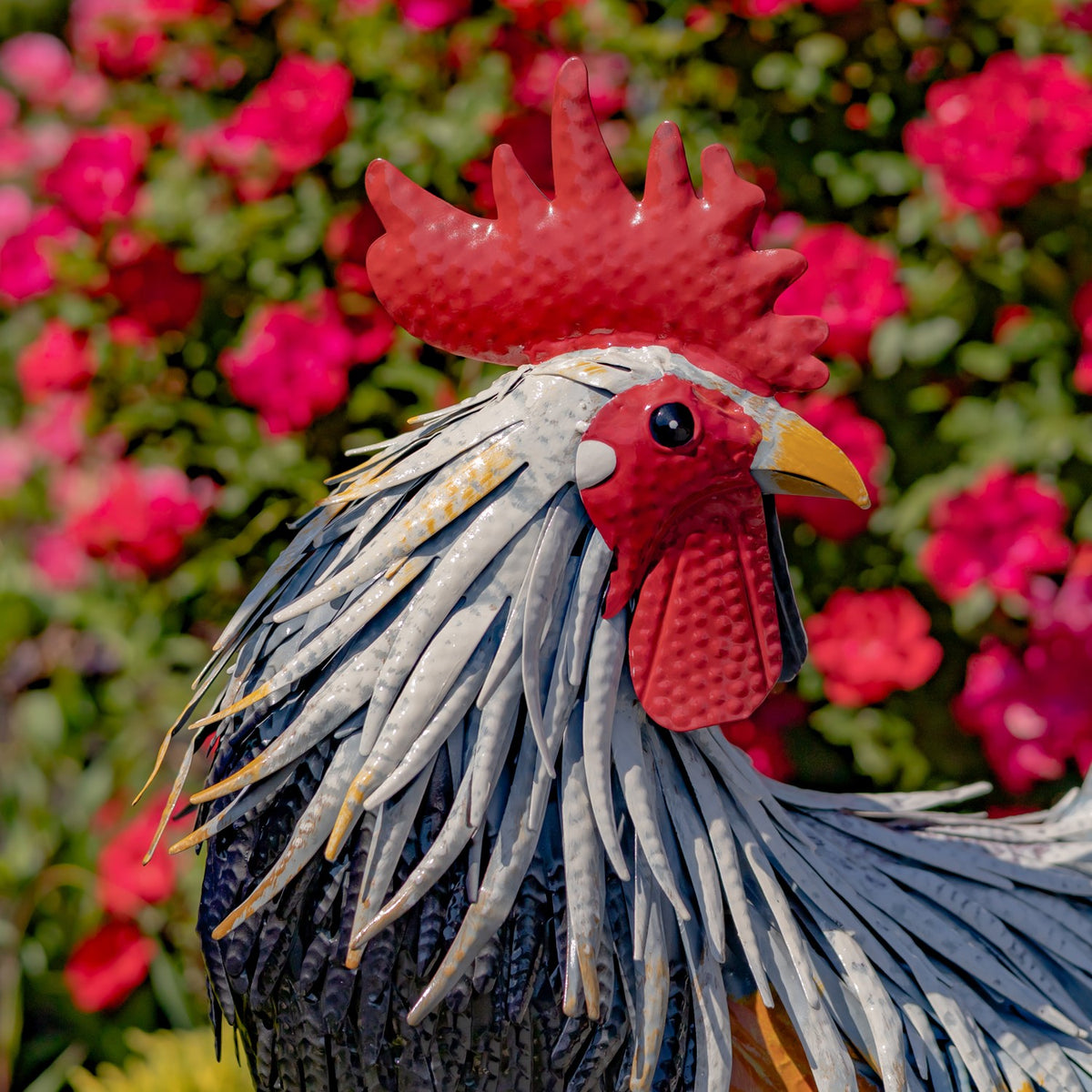 28" Tall Painted Iron Rooster Decoration "Brooks"