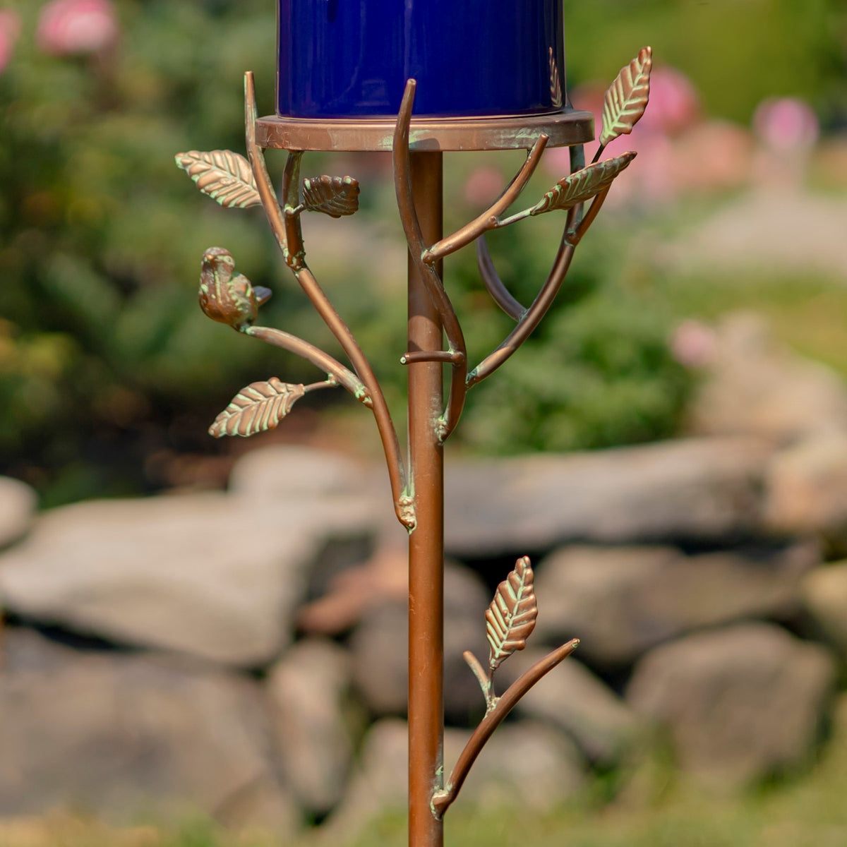 69" Tall Iron & Porcelain Birdhouse Stake "Cannes"