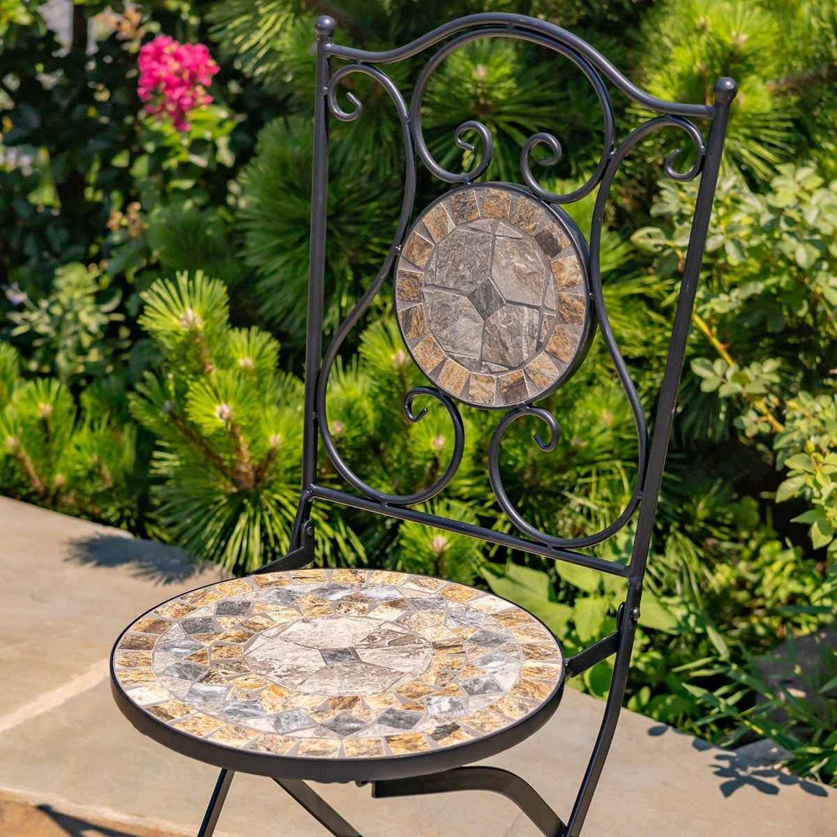 "St. Augustine" Three Piece Mosaic Bistro Set - Stone Grey & Brown