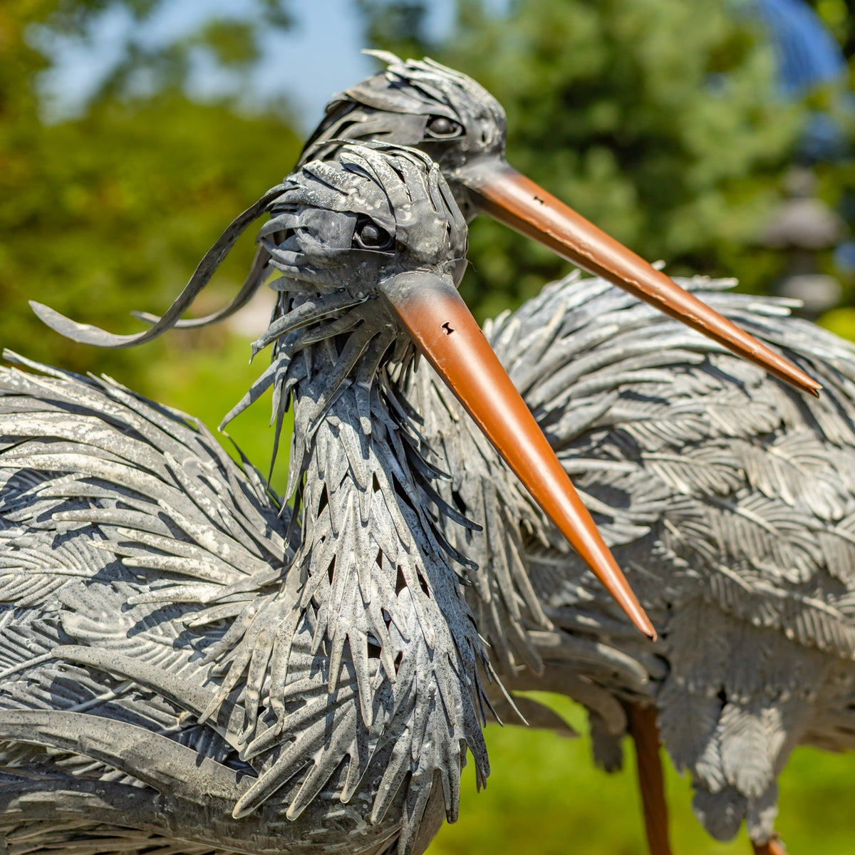 Set of 2 Great Blue Heron Metal Outdoor Figurines